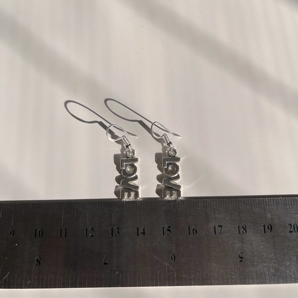 Silver tone LOVE dangle earrings hook sterling silver 925 - Picture 2 of 2
